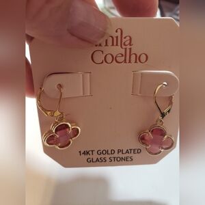 Camila Coelho Gold and Pink Floral Earrings